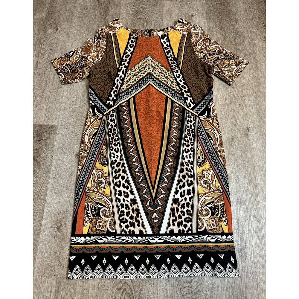 Chicos Dress Womens Size 1.5 Back Zip Tribal Animal Print Short Sleeve